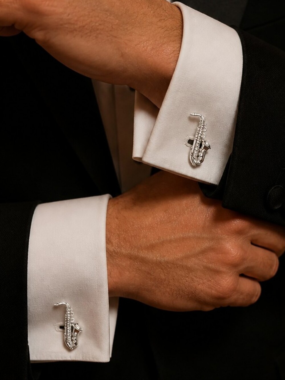 Saxophone Cufflinks Silver Sax Jazz Musician Band Director Music Teacher Gift